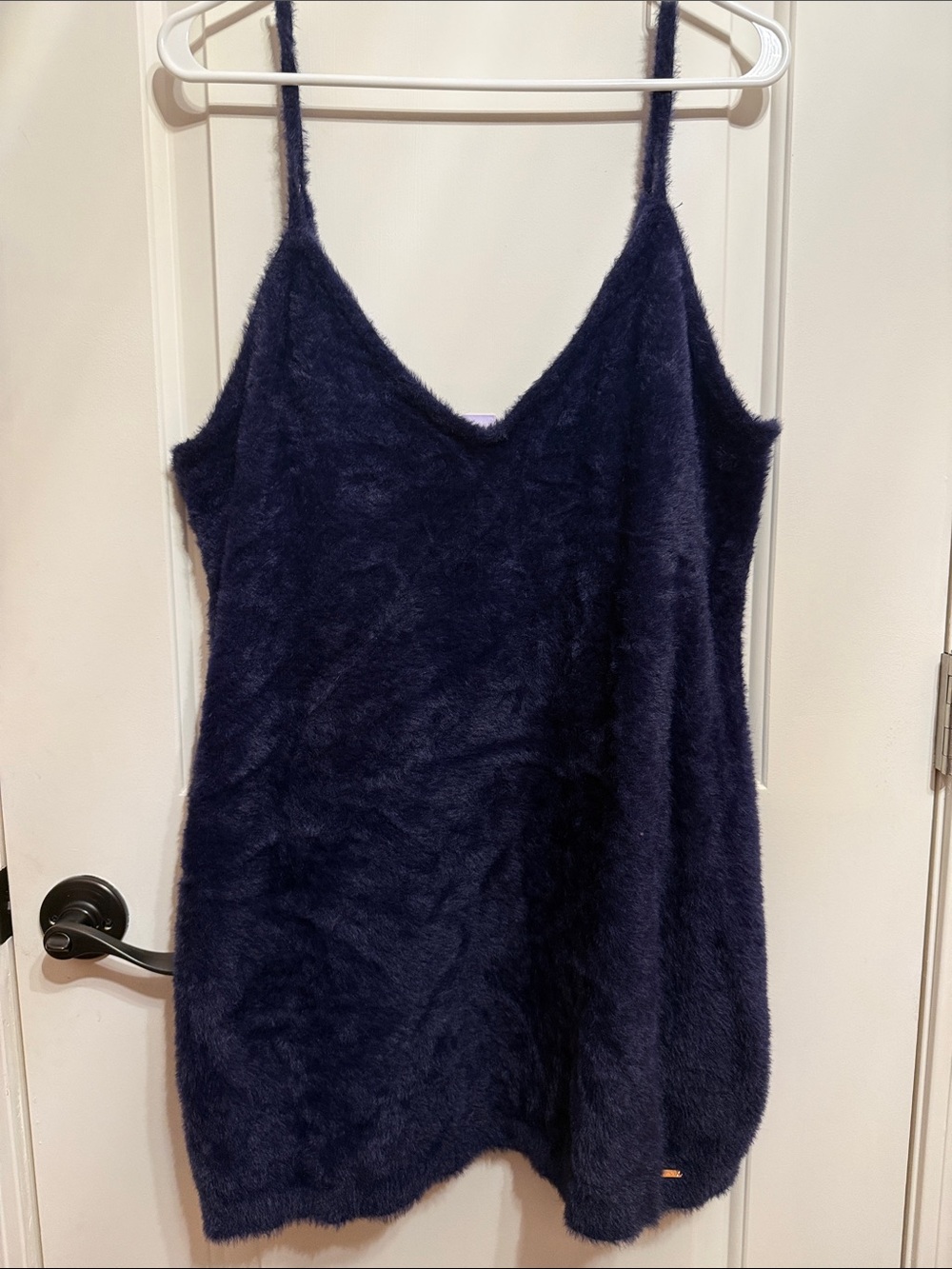 Savage x Fenty Cozy Navy Fuzzy Spaghetti Strap Dress